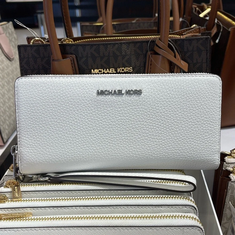 MICHAEL KORS Lg Pebbled Leather Continental Wallet Wristlet Phone Holder  Optic